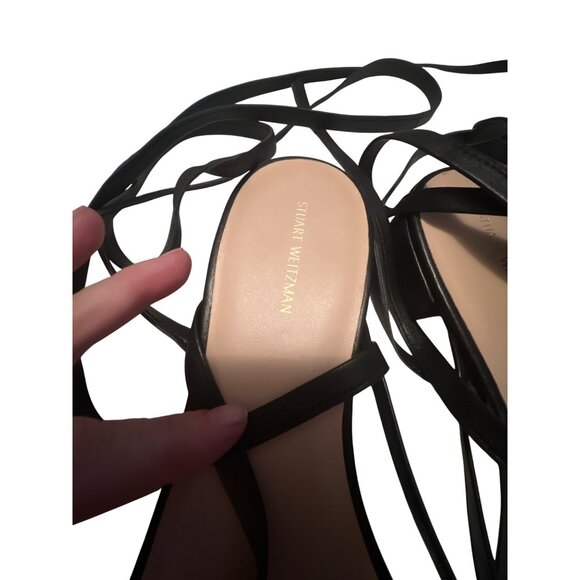 Stuart Weitzman Anita Black Leather Strappy Lace-Up Sandals For Women Sz 11 - Picture 5 of 8